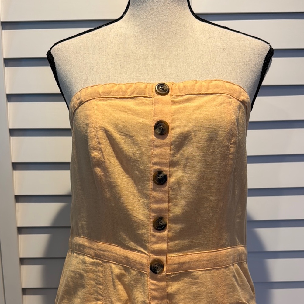 American Eagle Gold Strapless Buttoned Midi lined Sundress with side zipper. - Picture 2 of 12
